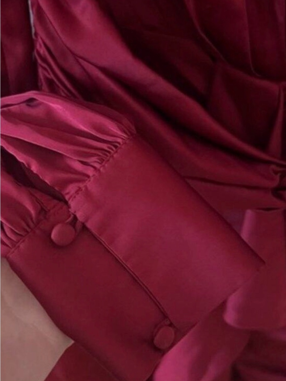 PatBO Ruby Red Satin Ruched Mini Dress Long Sleeve Deep V-Neck Size 8 - Picture 6 of 7